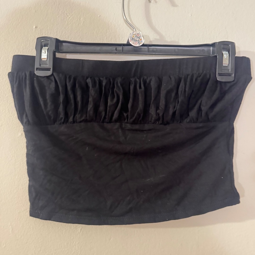 Free People Beach Black Ruched Tube Top Strapless Crop Small NEW